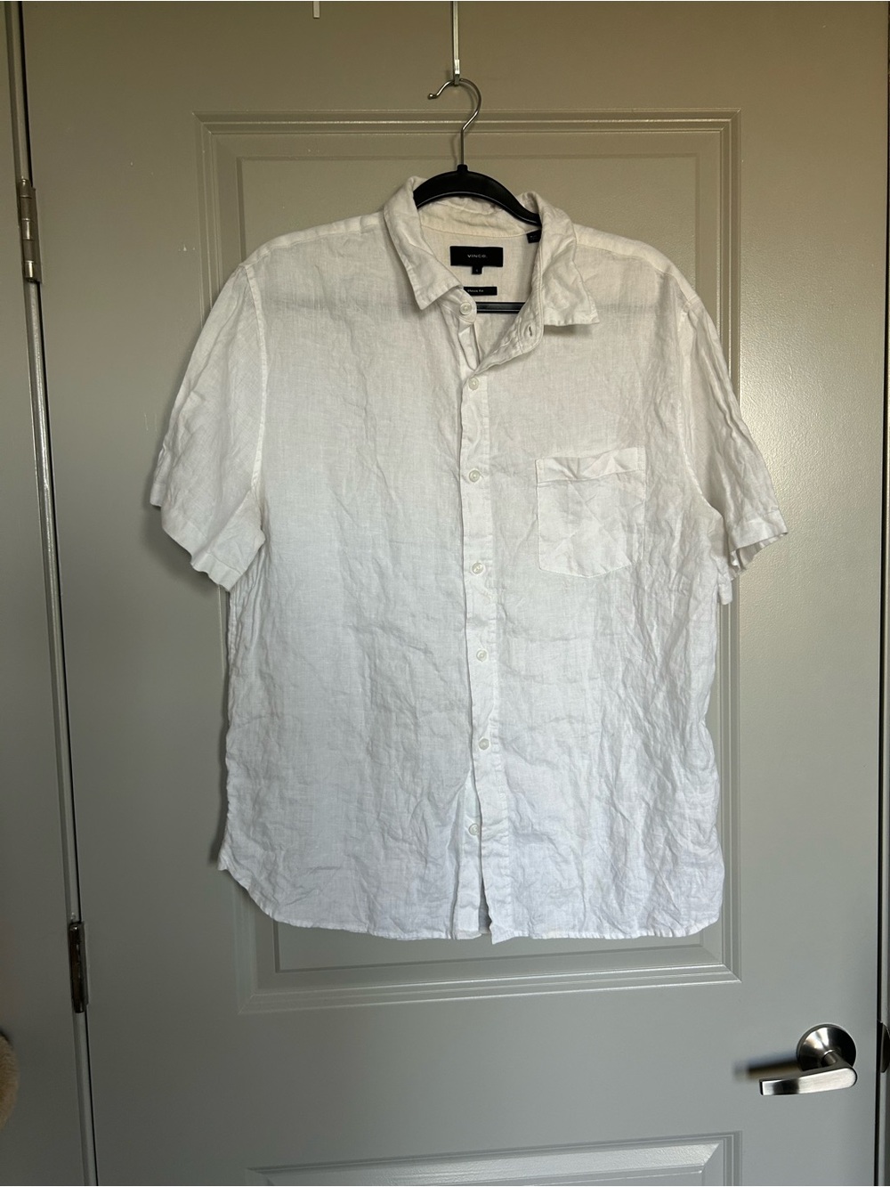 Vince Mens White Short-Sleeve Button-Down Linen Shirt
